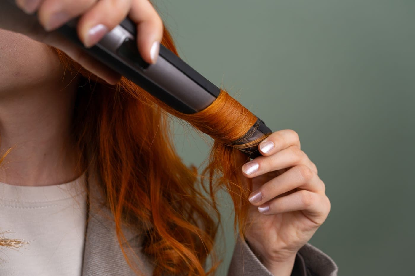 An automatic curling tool shaping a section of hair