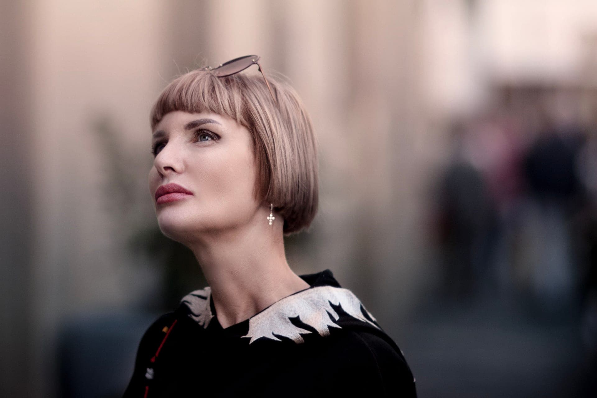 A short bob haircut photographed in natural light
